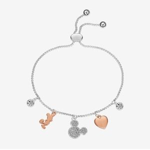 Disney Mickey Mouse Classics Charm Crystal Pure Silver 8 1/2in Cable Bracelet